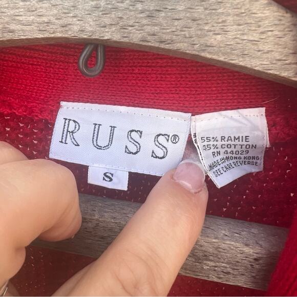 Vintage RUSS red cable knit double breasted sweater vest SM - Picture 2 of 4